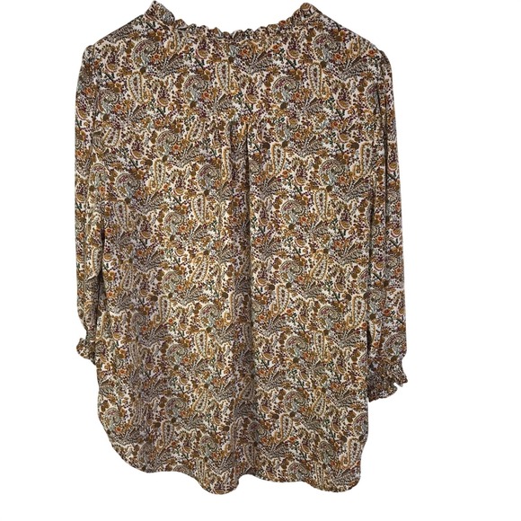 Jones & Co Paisley Blouse Women's 1X Ruffle Collar Keyhole Long Sleeve Business - Picture 9 of 12